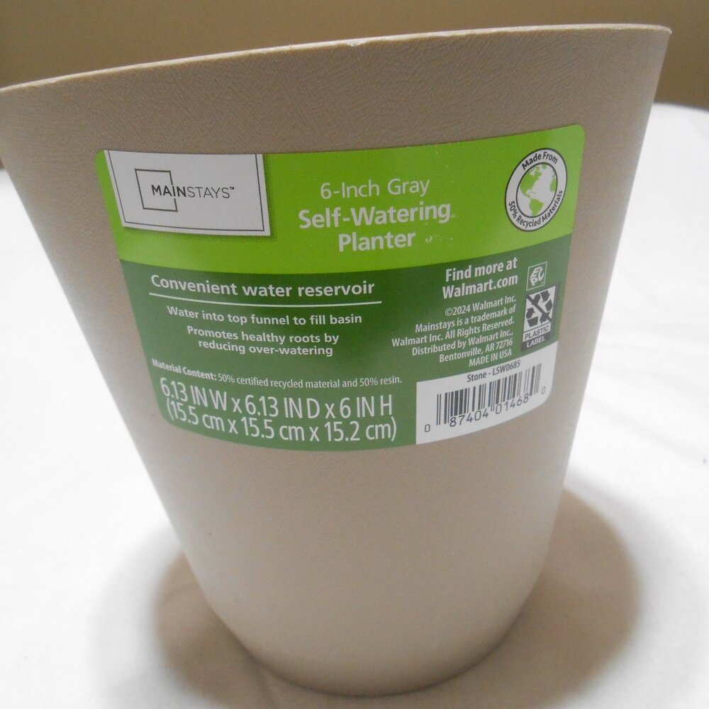 NEW MAINSTAYS SELF-WATERING 6-INCH GRAY PLANTER POT 🌼 INSIDE OUTSIDE